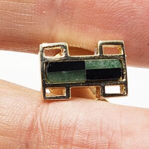 Vintage Genuine Onyx Inlaid Jade Quality ANSON Tie Tack Green Black Gentleman